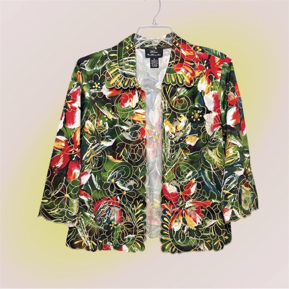 Theresa Renz Light Cotton Embroidered Jacket Floral Scalloped XL